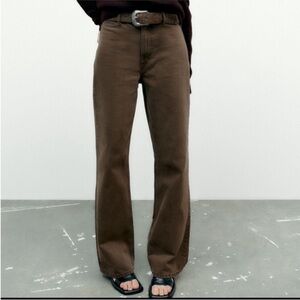 Zara wide leg jeans chocolate brown cowgirl western belt size 4 blogger favorite